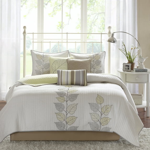 Witaxima Full/Queen 6-Piece Embroidered Quilt Set, Yellow Reversible Microfiber Bedding with Decorative Pillows