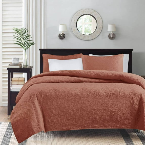 Witaxima King/Cal King 3-Piece Reversible Quilt Set in Clay Red, Polyester Bedding with Matching Shams, Machine Washable