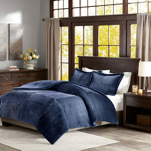 Witaxima King/Cal King Plush Down Alternative Comforter Set in Navy, Soft Polyester, Hypoallergenic Filling, Machine Washable, with Comforter and 2 Shams