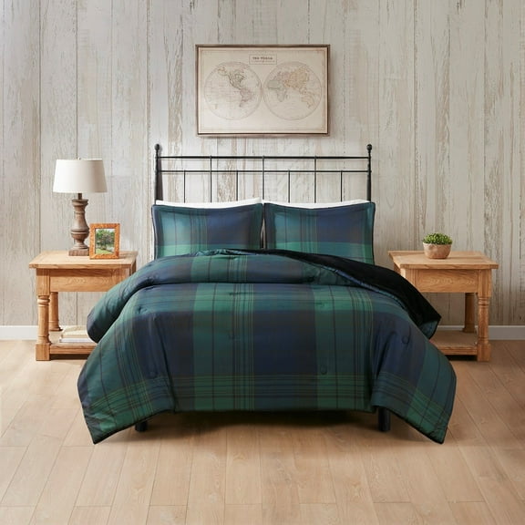 Witaxima King/Cal King Reversible Faux Wool & Faux Fur Comforter Set, Multicolor Plaid, 104x92 Inches with 2 Shams