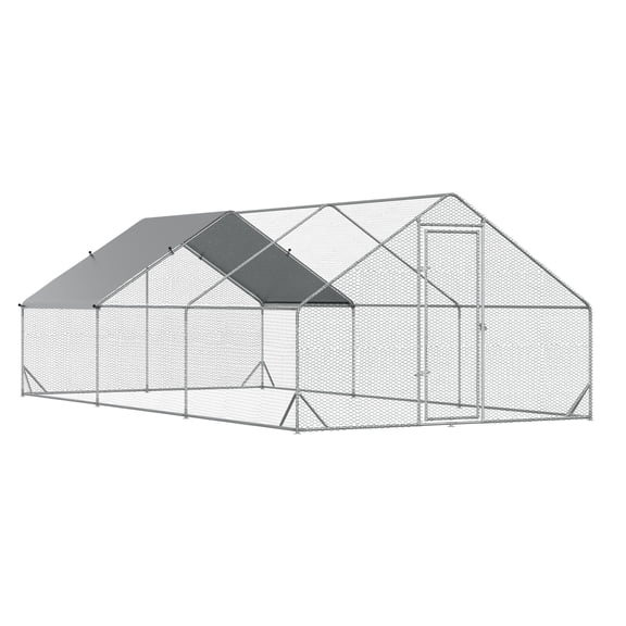 Witaxima Metal Chicken Run with Anti-UV Cover, 9.8' x 19.7' x 6.6' Outdoor Poultry Pen for Hens and Ducks, Silver Steel
