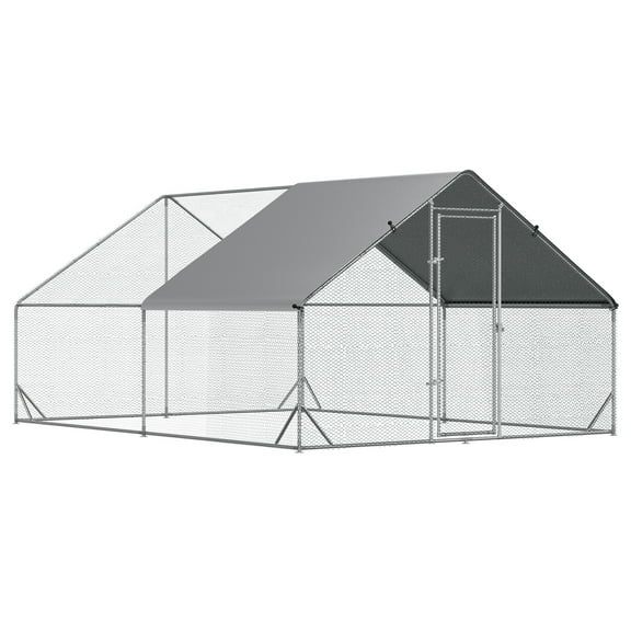 Witaxima Metal Chicken Run with Waterproof Cover, Anti-UV Walk-in Hen House Cage for Outdoor Farm Use, Silver, 13.1' x 9.8' x 6.6'