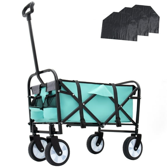 Witaxima Minimeetall Multi-use Collapsible Foldable Wagon Cart with 3pc Plastic Liner/Cover, Heavy Duty Utility Cart for Camping/Beach/Grocery, Green, 25.98x17.32x37.4in