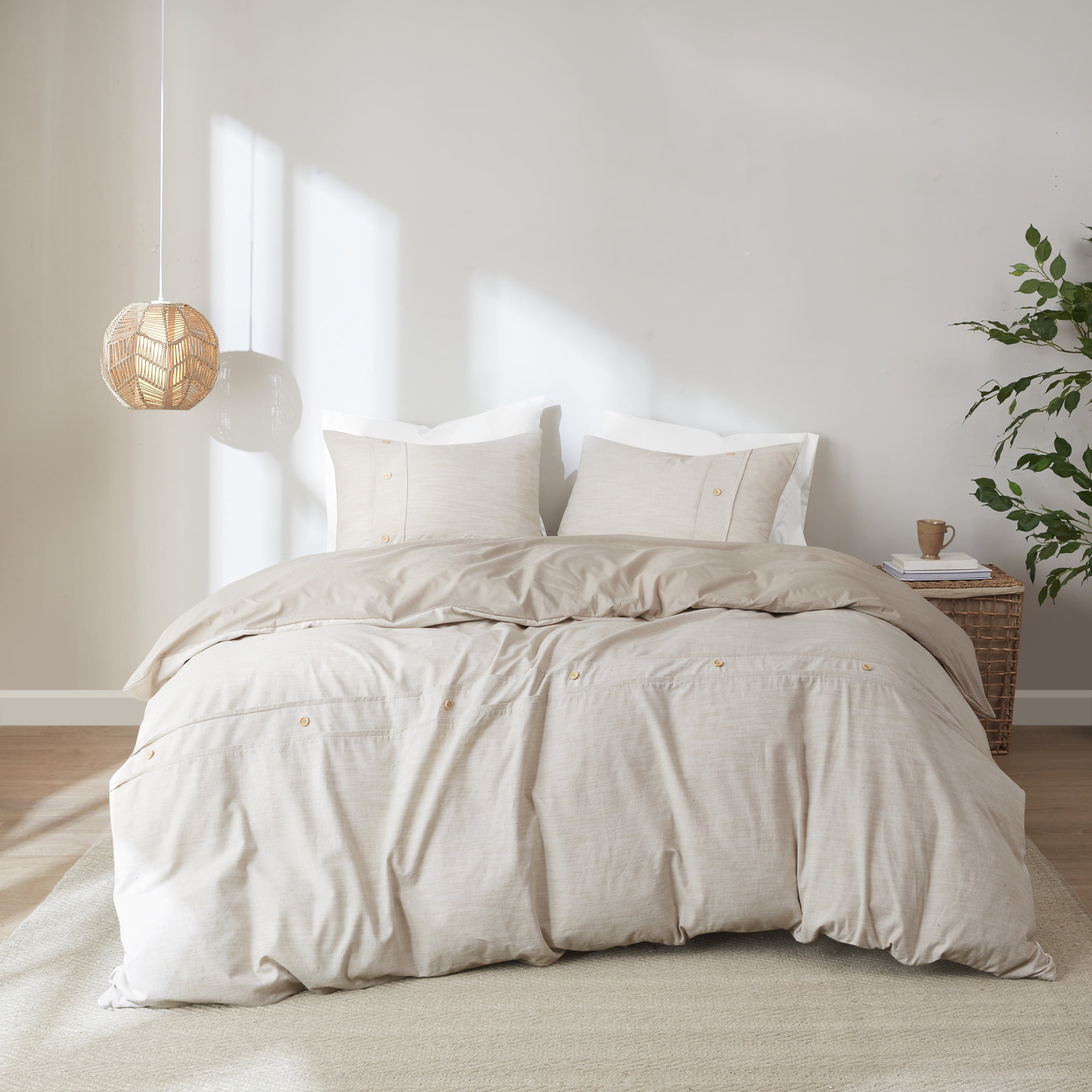Witaxima Organic Cotton Oversized Duvet Cover Set 3-Piece, Natural, King/Cal King, Button Closure, Antimicrobial Bedding