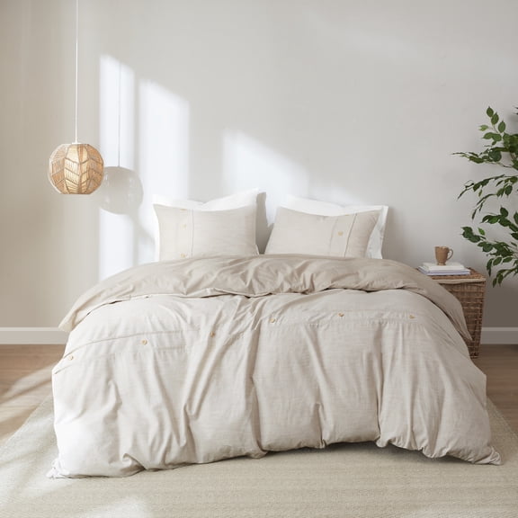 Witaxima Organic Cotton Oversized Duvet Cover Set 3-Piece, Natural, King/Cal King, Button Closure, Antimicrobial Bedding