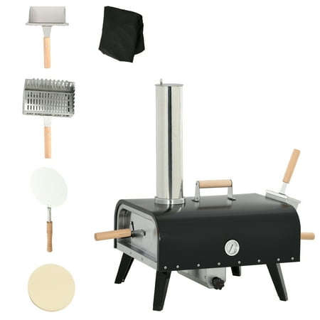Witaxima Outdoor Pizza Oven with 12" Rotating Stone, Portable Wood Fired Pizza Maker, Stainless Steel Pizza Grill with Foldable Legs & Cover for Backyard, Camping, Black