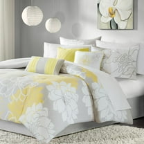 Witaxima Queen Bedding Set Printed Cotton Sateen Comforter Taupe Grey/Yellow with Skirt & Pillows