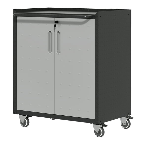 Witaxima Rolling Tool Storage Cabinet, 34.65"H Metal Organizer with Adjustable Shelves, Black+Gray