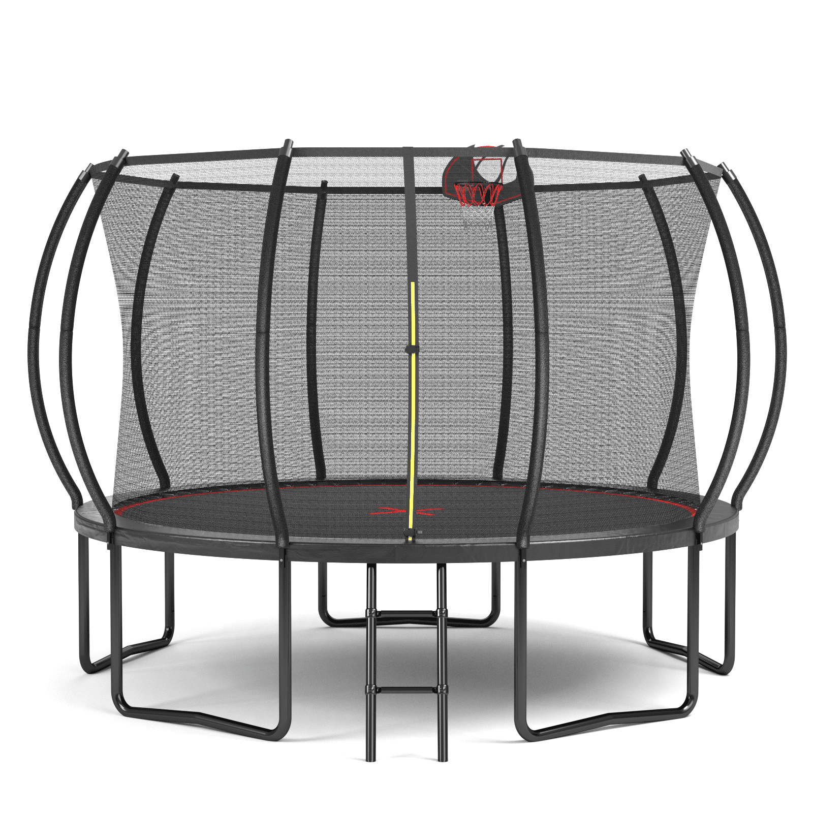 Witaxima YC 12FT Trampoline with Basketball Hoop, Ladder, and Safety Enclosure - Heavy-Duty Steel Frame, Black & Red, 144in Round, ASTM Certified for Kids & Family Outdoor Fun