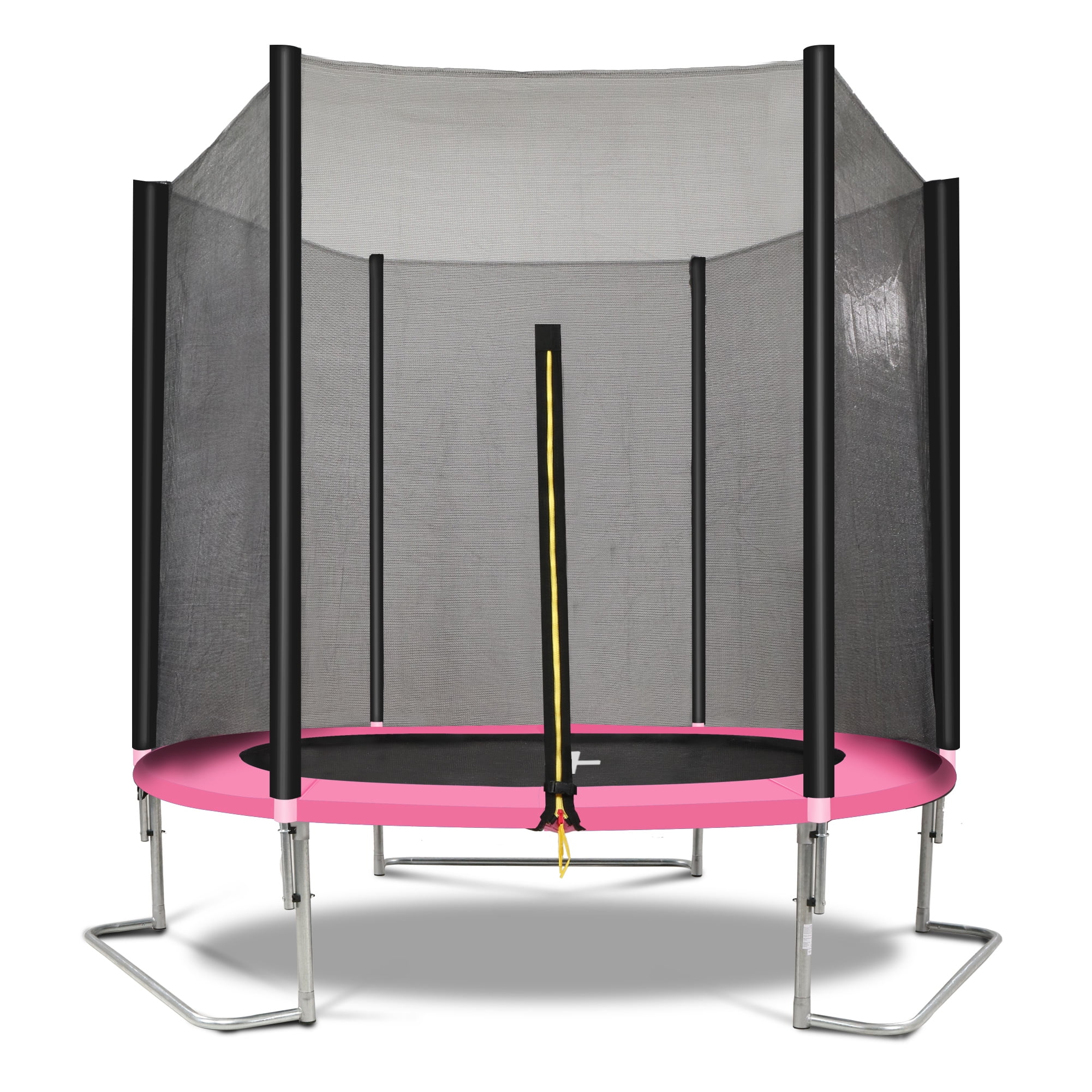Witaxima YC 8FT Trampoline with Safety Enclosure Net, Heavy Duty Galvanized Steel Frame, 4 L-Shaped Legs for Stability, Pink and Black, ASTM & CPC Certified