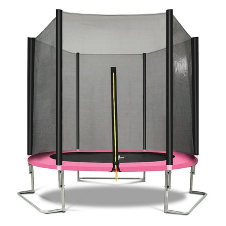 Witaxima YC 8FT Trampoline with Safety Enclosure Net, Heavy Duty Galvanized Steel Frame, 4 L-Shaped Legs for Stability, Pink and Black, ASTM & CPC Certified