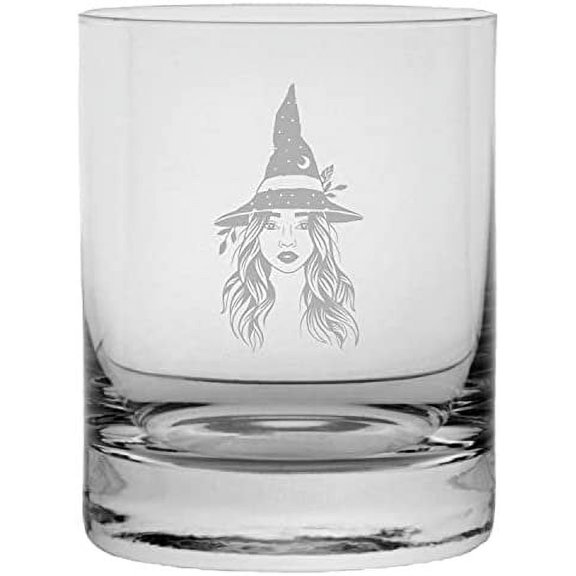 Witch 1 Happy Halloween Etched 11oz Crystal Rocks Whisky Glass
