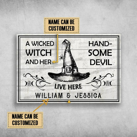 Witch, A Wicked Witch And Her, Hand-Some Devil, Live Here Customized Personalized NAME 16 x 24 Inch Poster