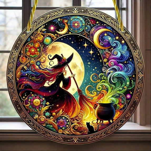 Witch Academy Halloween Decorations Acrylic Hanging Ornament For Home Window 2D Hanging Pendant Indoor Outdoor Decorative Piece