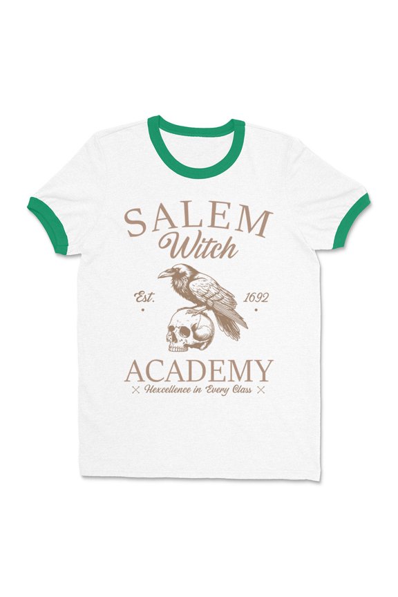 Witch Academy Ringer Tee Shirt Unisex X-Large White/Kelly Green