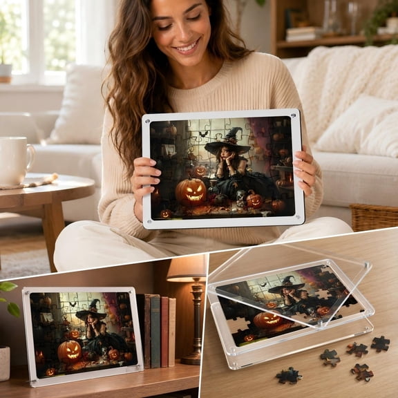 Witch Acrylic Transparent Puzzle Photo Frame Decor for Halloween Gifts, Multi-Purpose Desktop Decoration, Scratch Resistant Material