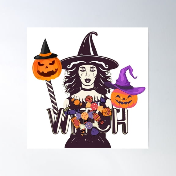 Witch And Candy Arts Poster Wall Art, Modern Wall Decor For Living Room Bedroom, 8x12 UNFRAMED