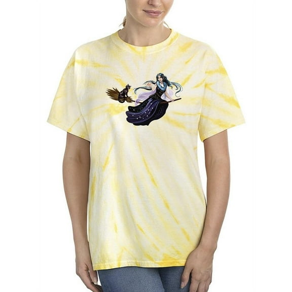 Witch And Cat On Broomstick Tie Dye Cyclone Women -Image by Shutterstock, Female Large