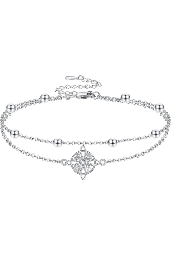 Witch Anklet Sterling Silver Witches Knot Ankle Bracelet Celtic Knot Witch Jewelry Gifts for Women