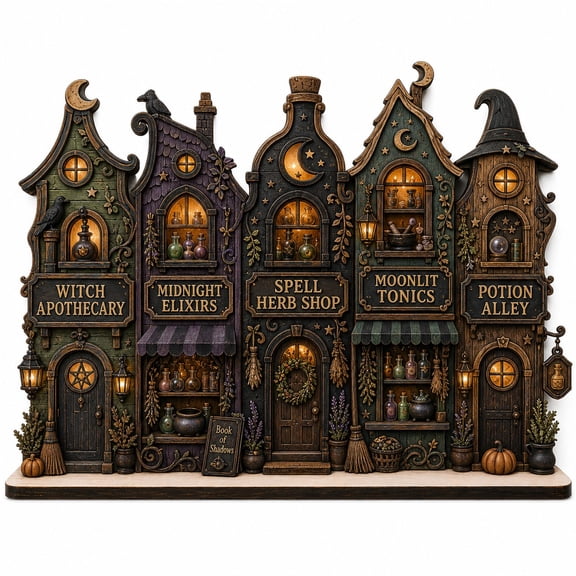 Witch Apothecary Street Wooden Block Tabletop Display for Halloween Decor