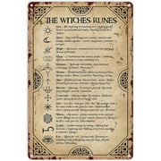 Witch Art Poster The Witches Runes Tin Sign Decoration Vintage Chic Metal Poster Wall Decor Art Gift for Home Bar Cafe Garage Outdoor Man Cave 12x8 inch