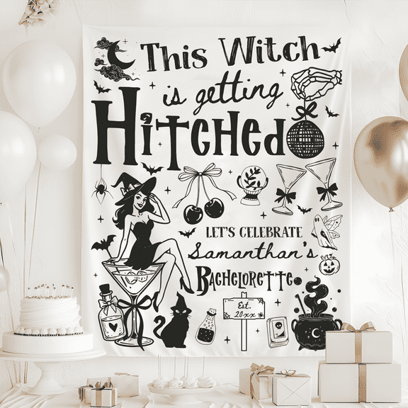 BASNITU Bachelorette Party Tapestry, This Witch Is Getting Hitched Backdrop Decor