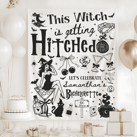 Witch Bachelorette Party Tapestry, Halloween Bridal Shower Banner, Funny Witchy Bach Party Sign, Witchy Bachelorette Party Backdrop