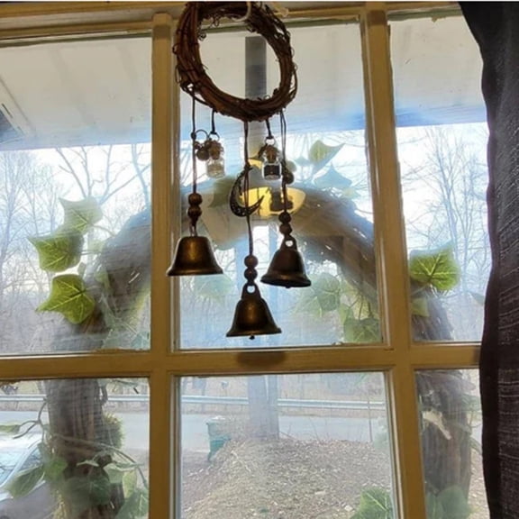 Witch Bell Door Hanger, Rattan Wind Chime, Crystal Prayer Ornament for Home Decor, Bohemian Wall Hanging for Bedroom, Witchy Entryway Accent​
