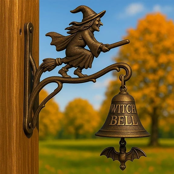 Witch Bells for Door, 3D Vintage Witch Doorbell,Cast Iron Resin Halloween Witchs Décor, Easy Mount Doorbell, Gothic Décor for Front Door,Porch,Outdoor Protection (A)