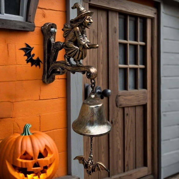 Witch Bells for Door, 3D Vintage Witch Doorbell,Cast Iron Resin Halloween Witchs Décor, Easy Mount Doorbell, Gothic Décor for Front Door,Porch,Outdoor Protection(Witch A)