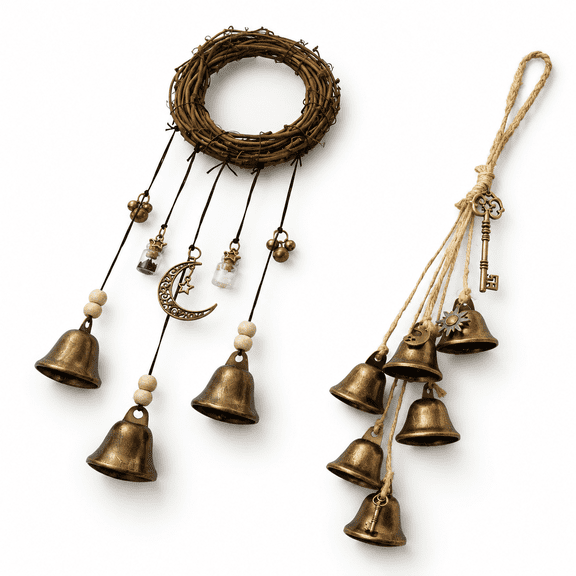 Witch Bells Door Protection Set, 2 Pack Handmade Boho Witchy Decor with Spell Jars