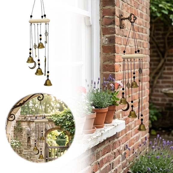 Witch Bells Magical Wind Chimes, Hanger Witchcraft Decor, Pendant Decor Witch Bells , Boho Hanger Wind Chimes Protection, Witchy Things Bell Strings With 4 Bells,Vintage Witch Decor