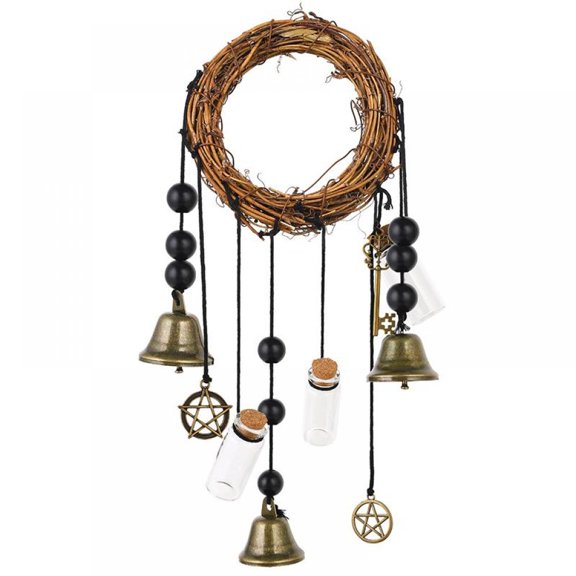 Witch Bells Protection Door Hanger, Handmade Witch Bells Wreath, Magic Home Protection, Wiccan Magic Wind Chimes for Positivity and Wealth, Witchcraft Gift BellHome Deco