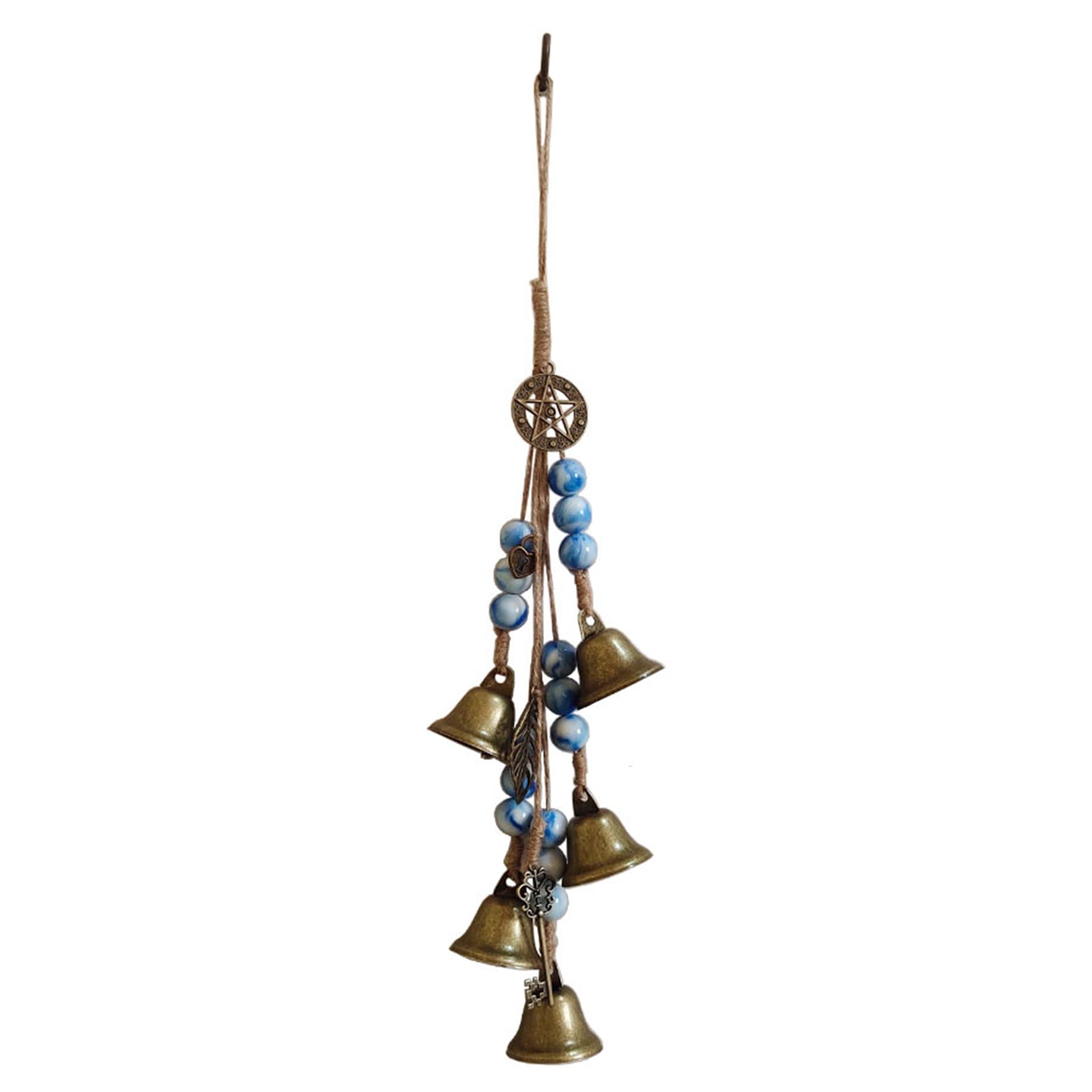 Witch Bell Hanging Decor – Handmade Wind Chime With Rattan Ring, Blessing Bottle & Bells For Home Protection, Boho & Halloween Decor