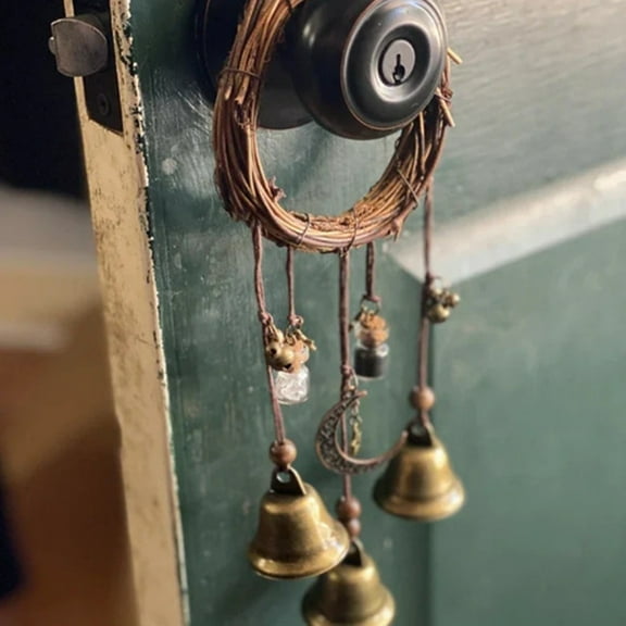 Witch Bells Protection Door Hangers Witch Wind Chimes Wreath Handmade Hanging Witch Bells Moon Star Charm Tassels Door Handle Wind Chimes for Home Door Doorknob Witchcraft Decor 