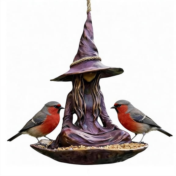 Witch Bird Feeder for Outdoor Garden Decor, Weather-Resistant Resin, 4.3 Inch