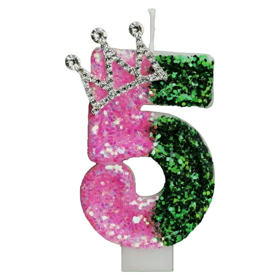 Witch Birthday Candle And Green Number Candle Witch Glitter Cake Topper For Birthday Anniversary Decorations/ 0-9 Crown Series Pink and Green Birthday Number Candle 5