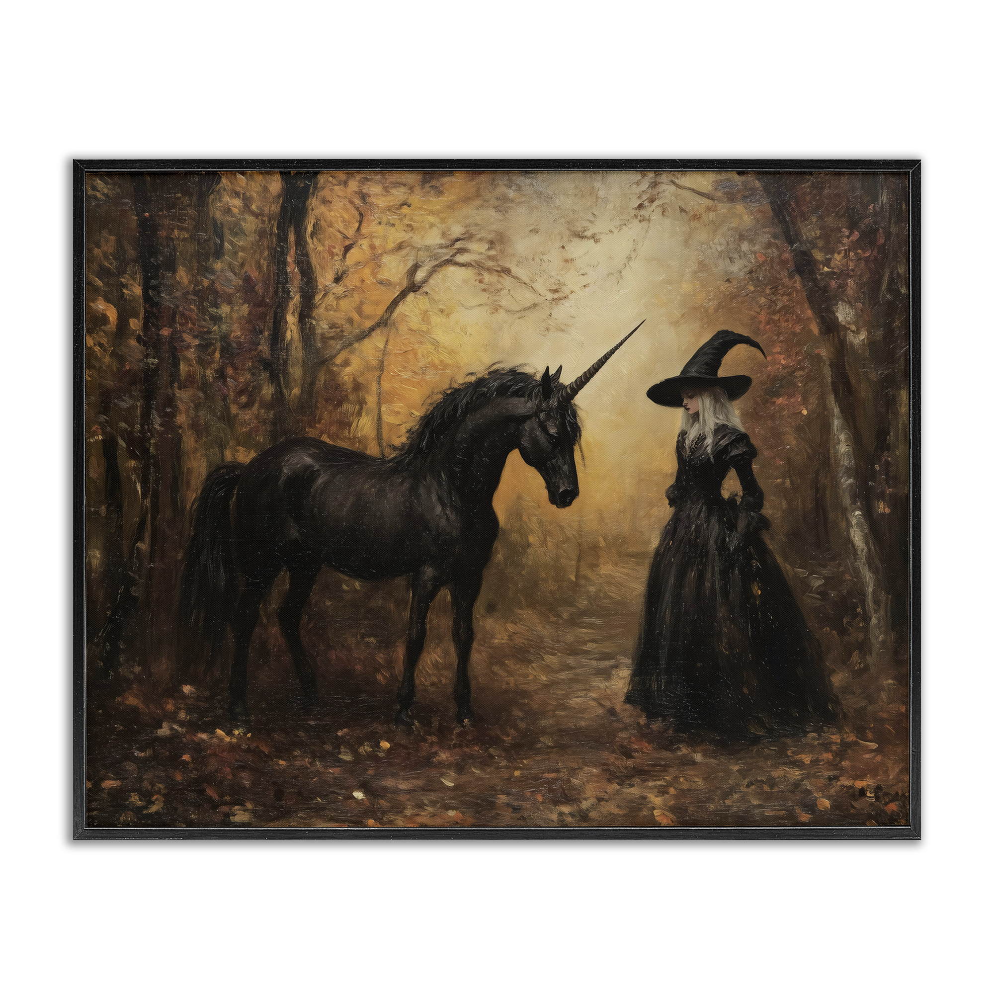 Witch & Black Unicorn Black Framed Giclee Art, design by Arlington Prints