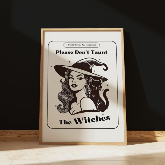 Witch Black & White Retro Witchy Wall Art Poster, Unframed Size 12x18