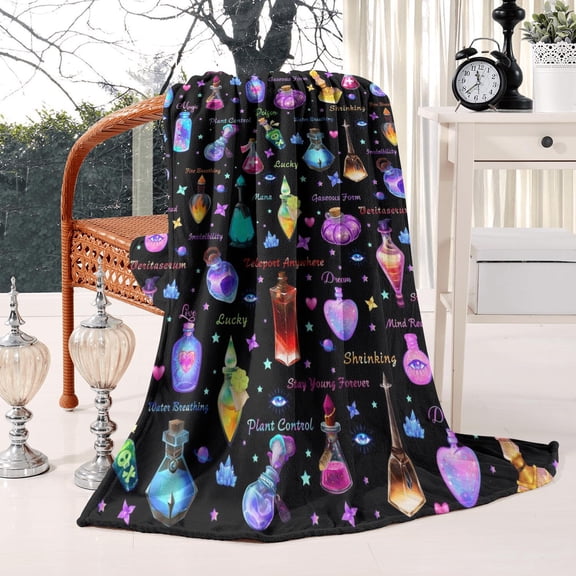 Witch Blanket Halloween Throw Blankets Gifts for Women Witchy Goth Skull Pumpkin Flannel Fleece Blankets for Couch Sofa Bed Chair Decor Witch's Spider Webs Decorations Blanket 50x60in