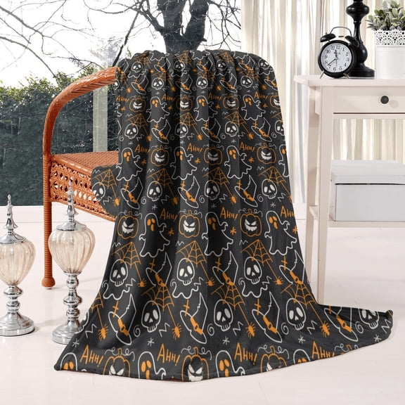 Witch Blanket Halloween Throw Blankets Gifts for Women Witchy Goth Skull Pumpkin Flannel Fleece Blankets for Couch Sofa Bed Chair Decor Witch's Spider Webs Decorations Blanket 50x60in