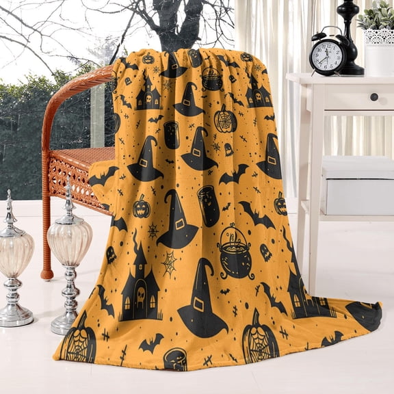 Witch Blanket Halloween Throw Blankets Gifts for Women Witchy Goth Skull Pumpkin Flannel Fleece Blankets for Couch Sofa Bed Chair Decor Witch's Spider Webs Decorations Blanket 50x60in