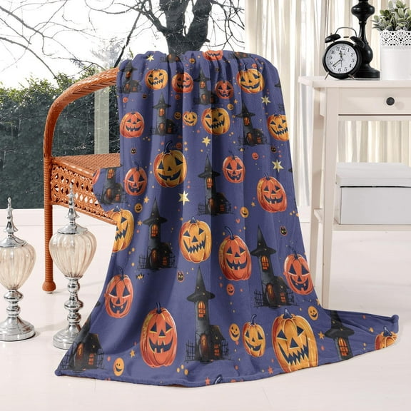 Witch Blanket Halloween Throw Blankets Gifts for Women Witchy Goth Skull Pumpkin Flannel Fleece Blankets for Couch Sofa Bed Chair Decor Witch's Spider Webs Decorations Blanket 50x60in