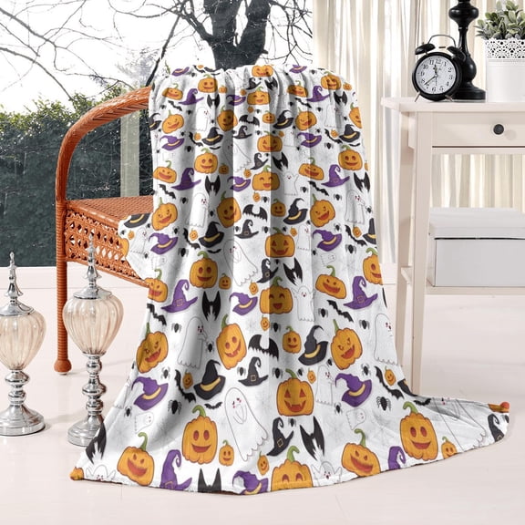 Witch Blanket Halloween Throw Blankets Gifts for Women Witchy Goth Skull Pumpkin Flannel Fleece Blankets for Couch Sofa Bed Chair Decor Witch's Spider Webs Decorations Blanket 50x60in