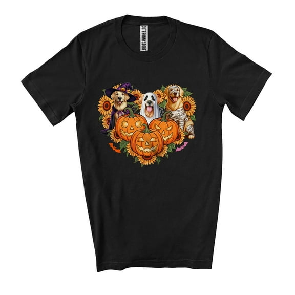 Witch Boo Ghost Mummy Golden Retriever Heart Shape; Lovely Halloween Sunflowers Pumpkins Unisex T-Shirt