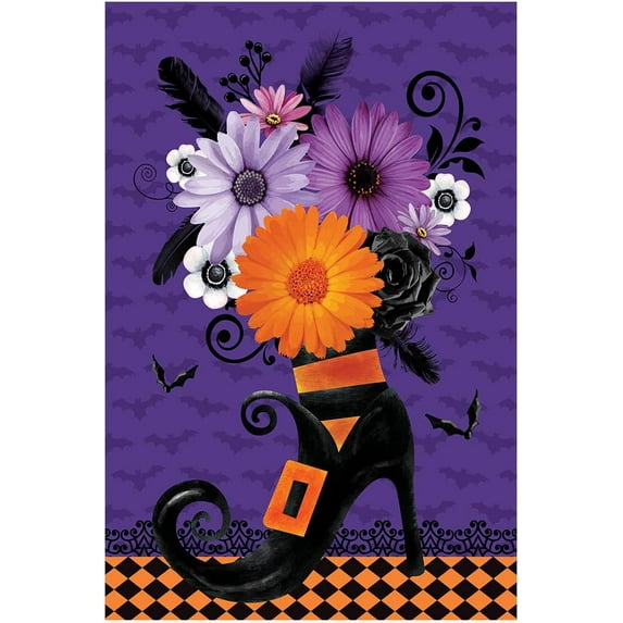 Witch Boot Outdoor Flag for Homes Decorative Happy Halloween Double Sided Garden Flag 12.5 x 18 Inch