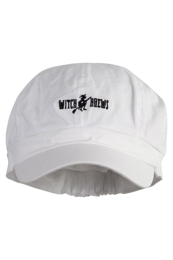 Witch Brews Embroidered Cotton Elastic Newsboy Cap - White OSFM