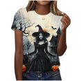 thumbnail image 1 of Witch Broom Cute Graphic T-Shirt for Women Crew Neck Short Sleeve Loose Casual Tops Fall Tees Multicolor M, 1 of 7