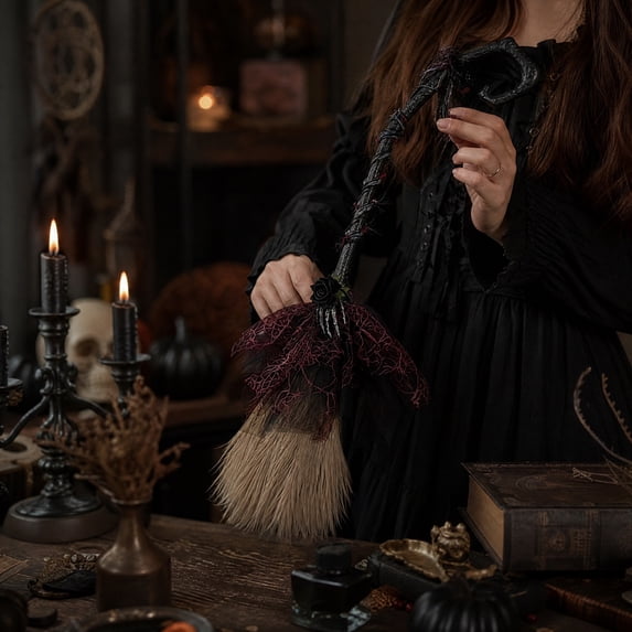 Witch Broom Decor 39 Inch Witches Broom Halloween Decoration Gothic Halloween Decor Spooky Halloween Decor for Home Indoor Outdoor Party Accessory, 1 Pack