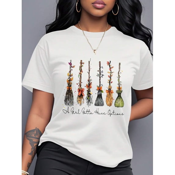 Witch Broom Graphic T Shirt Halloween Witch Shirt, Spooky Season T Shirt American Vintage Men Women T Shirt Halloween Party Outfit, Fall Casual